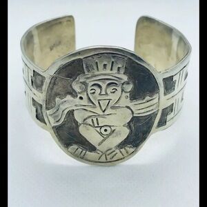 Vintage, Mayan Mexico Sterling Silver Cuff Bracelet, 5 3/4” Inside